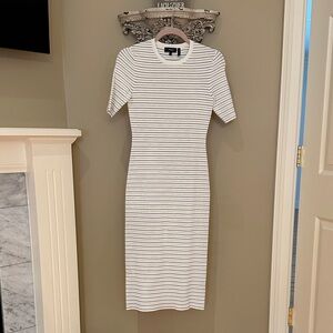 Theory Black and White Striped Midi Dress